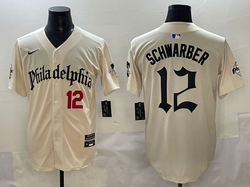 Men 2025 Philadelphia Phillies #12 Schwarber Cream Five generations Joint Name Nike MLB Jersey style 2->philadelphia phillies->MLB Jersey